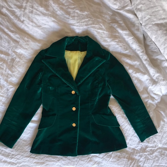 Vintage Jackets & Blazers - Vintage Velvet Blazer- Emerald Green-Size XS